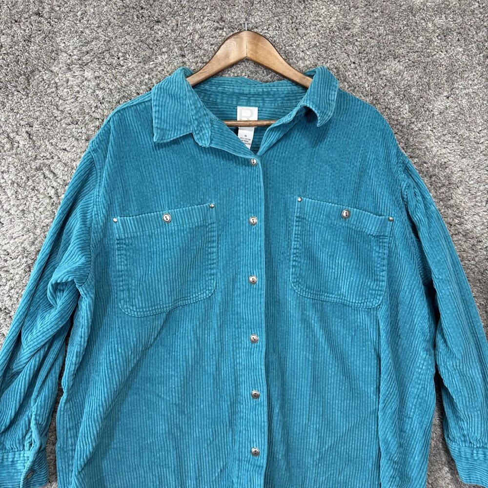 Vintage Teal Corduroy Women’s Shirt Button Up Collared Shacket 1X 90s Classic - Picture 2 of 8